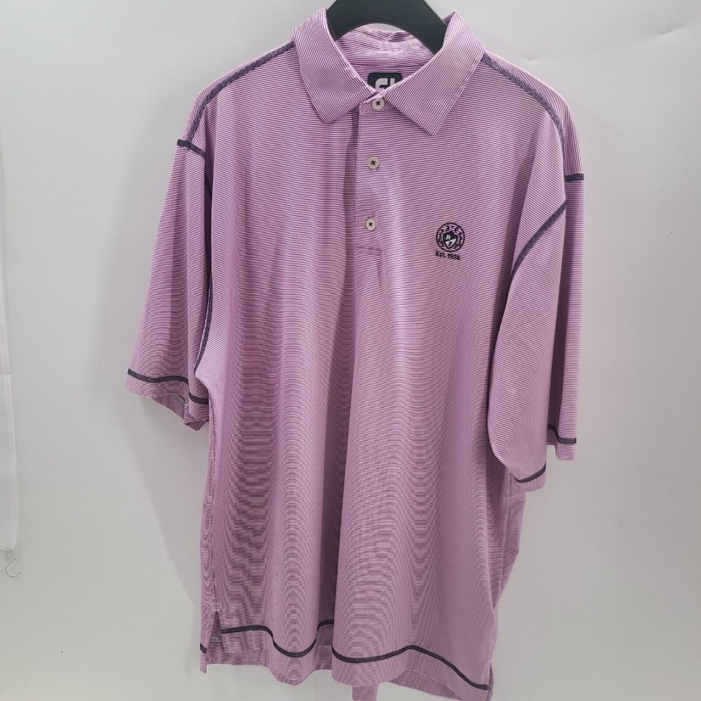 R/F Golf Club‎ FJ Footjoy Purple Striped Performance Polo SZ L - Cool